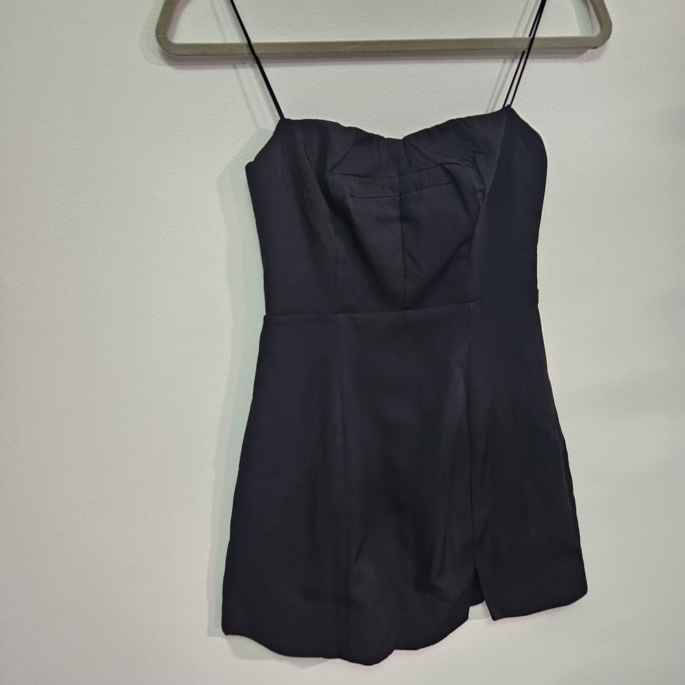 Hello Molly XS 2 Black Tank Mini Dress Spaghetti Strap Slit Quiet‎ Luxury Fitted
